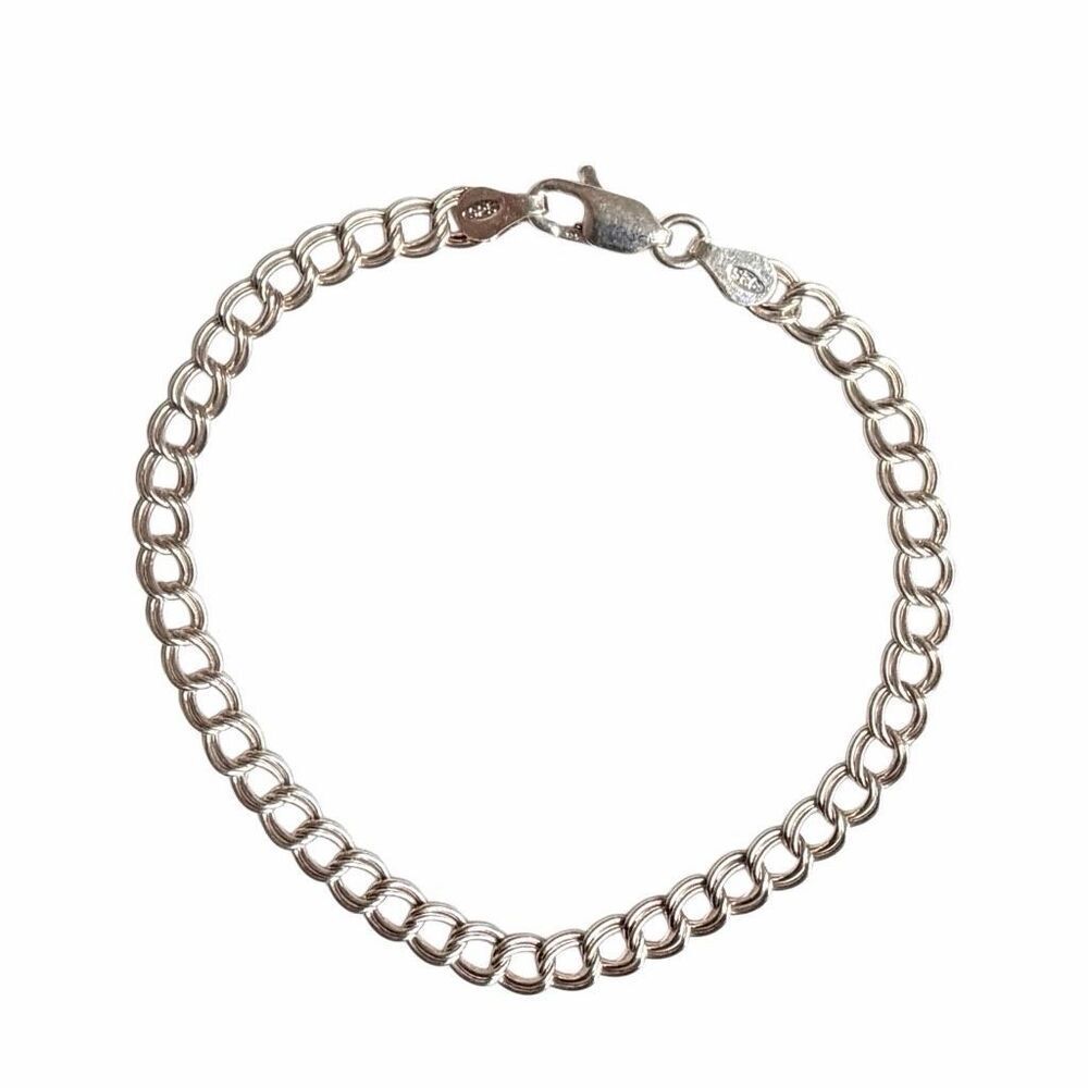 Italian Sterling Silver Double Rolo Link Bracelet 925 Italy Lobster Clasp